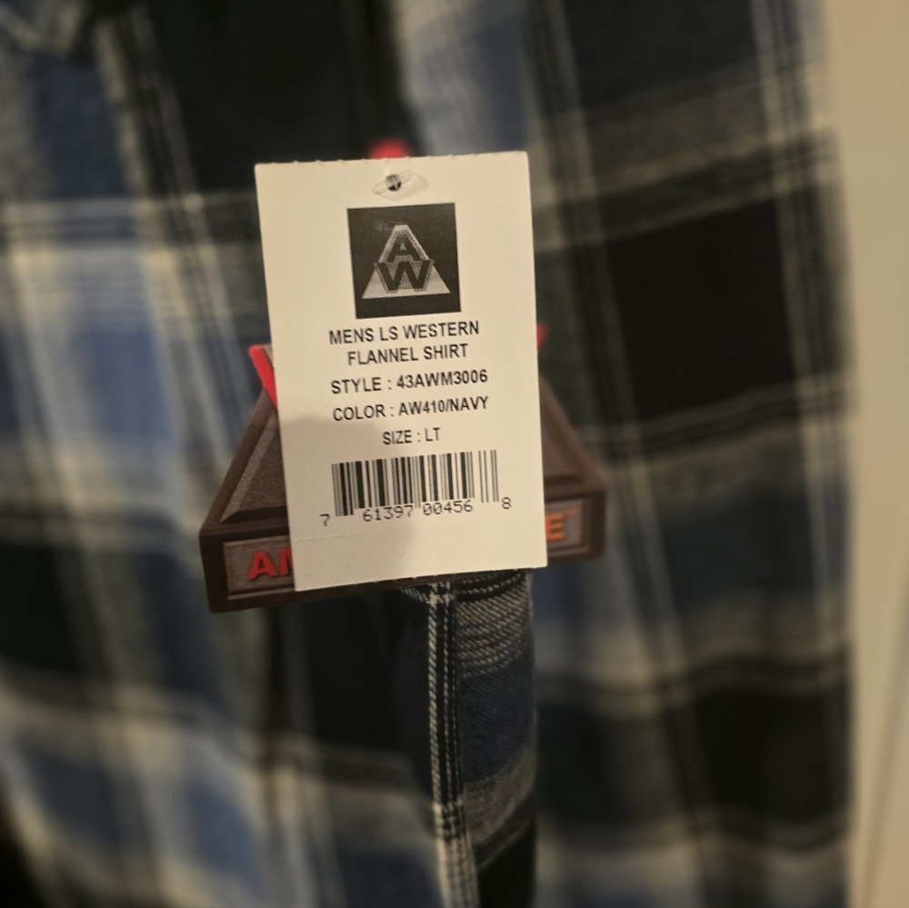 NWT America Ware Western Flannel Classic Blue Plaid Button-Down Shirt Sz LT - Picture 8 of 9